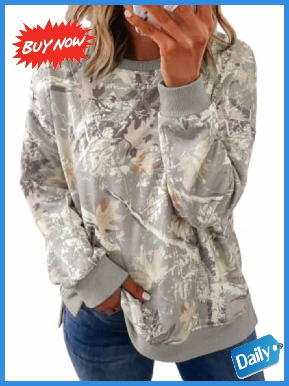 Plus Size Camo Print Sweatshirt Oversized Crew Neck Pullover